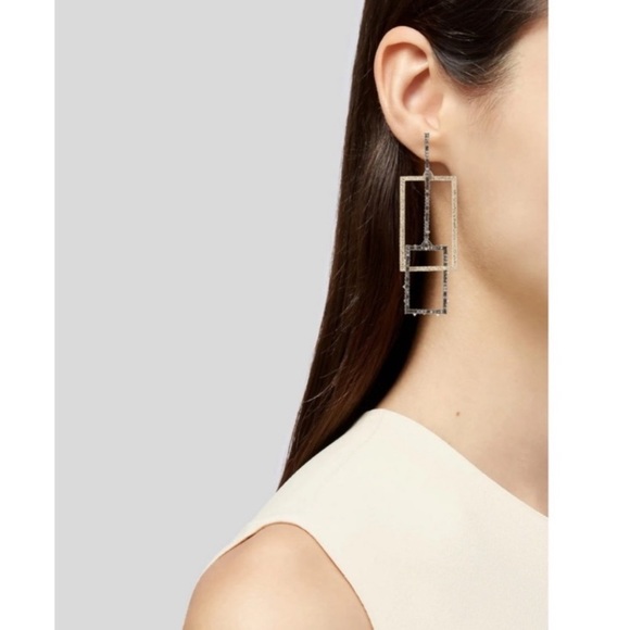 ALEXIS BITTAR • Gold & Gunmetal Brutalist Steampunk Link Crystal Drop Earrings - Picture 2 of 7